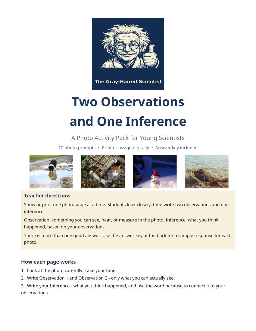 Cover of Two Observations and One Inference photo activity pack